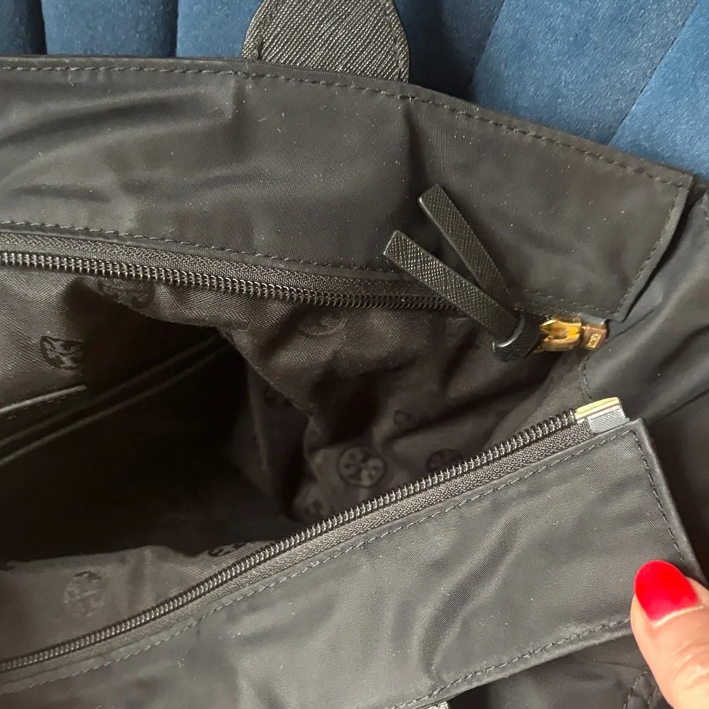 Tory Burch Black Nylon Tote with Logo Medallion